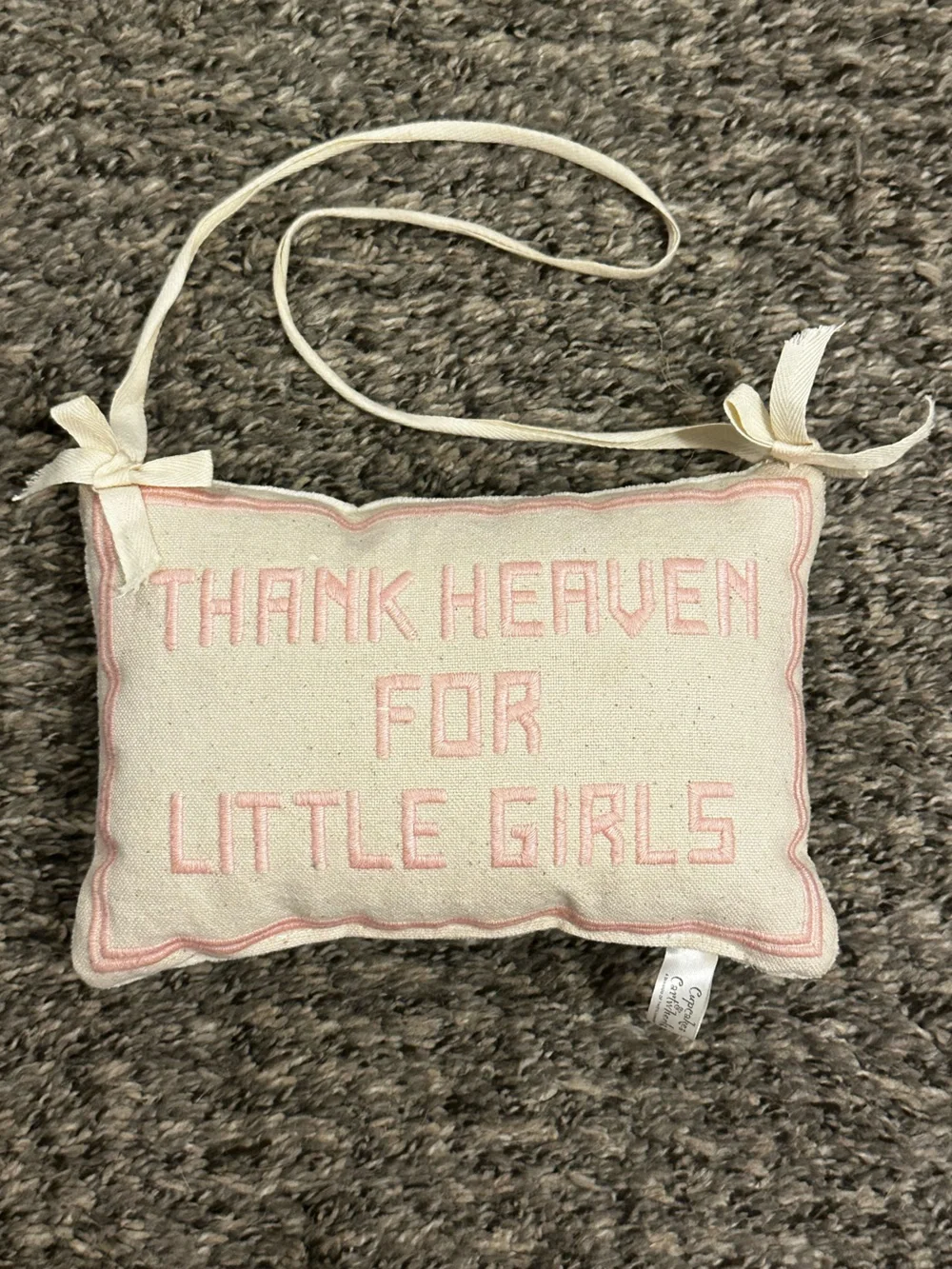 Embroidered Cream Kids Pillow with Pink Lettering - Decorative Accent